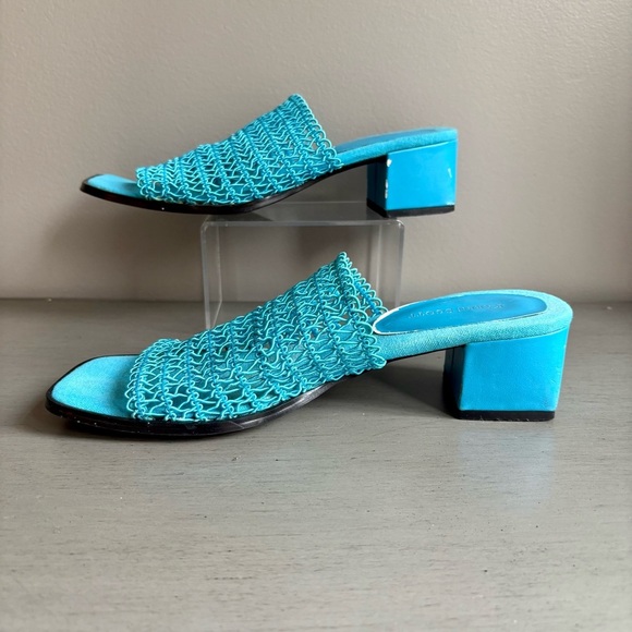 Karen Scott Blue Woven Netted Slip On Sandals Slide Heel Women 8M Open Toe - Picture 9 of 11